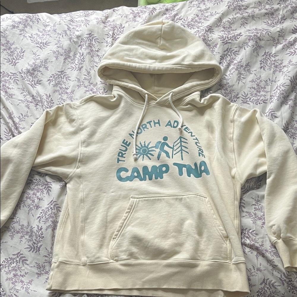 TNA Cream Hoodie with Teal Graphic